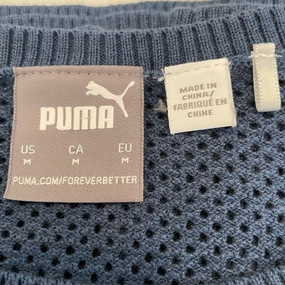 Puma Casual Lg Slv Crew Neck Perforated Knit Sweater Ocean Blue M no fabric tag - Picture 6 of 9